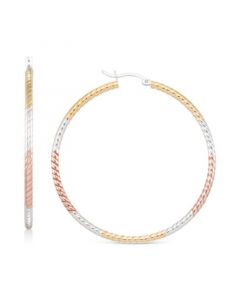 Tri-Tone Diamond-Cut Hoop Earrings (45MM) in 14k Yellow, White & Rose Gold-Plated Sterling Silver