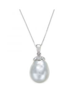 Cultured South Sea Baroque Pearl (11mm) and Diamond Accent Pendant Necklace in 14k White Gold