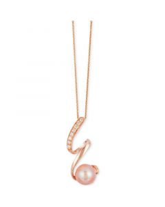 Cultured Freshwater Pearl (8mm) and Diamond (1/10 ct. t.w.) Pendant Necklace in 14k Rose Gold