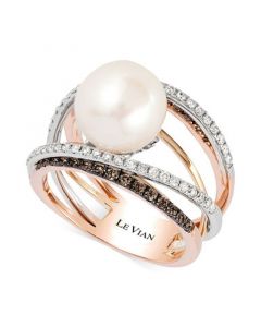 Fresh Water Pearl (10mm) and Diamond (3/4 ct.t.w.) Ring in 14k White, Yellow and Rose Gold