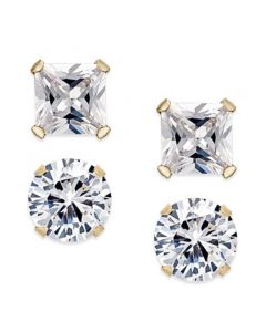 Cubic Zirconia 2-Pc. Stud Earrings Set in 10k Gold