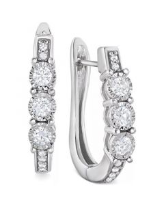 Diamond Three-Stone Hoop Earrings (1/2 ct. t.w.) in 10k White Gold