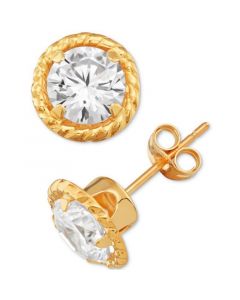 Cubic Zirconia (6mm) Circle Stud Earrings in 10k Gold