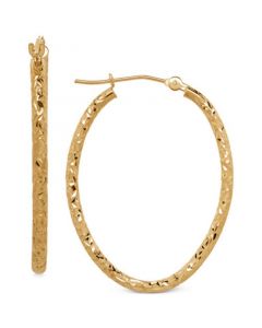 Oval Tube Hoop Earrings in 10k Gold, 1 3/8 inch