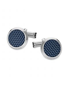 Unisex Meisterstück Classic Stainless Steel with Blue Lacquer Inlay Cuff Links 112904