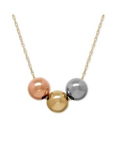 Three-Bead Tri-Tone Necklace in 10k Gold