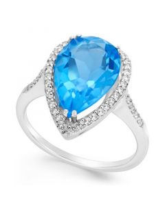 Blue and White Topaz Halo Ring (5 ct. t.w.) in Sterling Silver