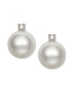 Cultured Freshwater Pearl (5-1/2mm) and Diamond Accent Stud Earrings in 14k White Gold