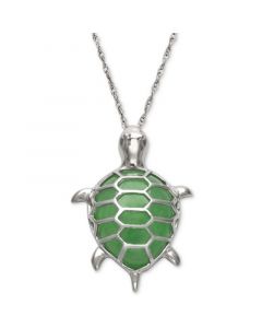 Dyed Jade  Turtle Pendant Necklace in Sterling Silver