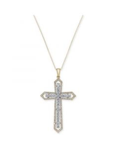 Diamond Two-Tone Cross Pendant Necklace (1 ct. t.w.) in 14k Yellow and White Gold