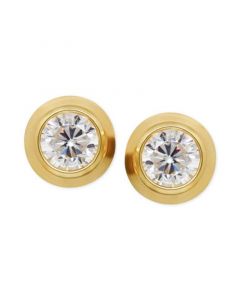 Cubic Zirconia Bezel-Set Stud Earrings in 14k Yellow or Rose Gold