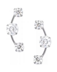 Cubic Zirconia 3-Stone Ear Climber Earrings in 14k Yellow, White, or Rose Gold