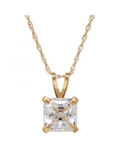 Princess-Cut Cubic Zirconia Pendant Necklace in 14k Gold or White Gold