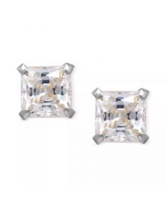 Cubic Zirconia Square Stud Earrings in 14k Gold