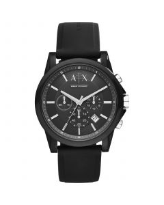 Unisex Chronograph Black Silicone Strap Watch 44mm AX1326