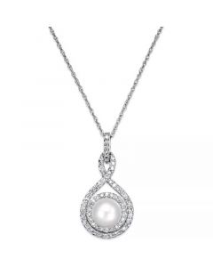 White Cultured Pearl (6-1/2mm) and Diamond (1/4 ct. t.w.) Pendant Necklace in 14k Gold