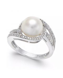 White Cultured Freshwater Pearl (9mm) and Diamond (1/3 ct. t.w.) Swirl Ring in 14k White Gold (Also Available in 14k Yellow Gold & 14k Rose Gold)