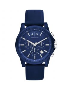 Unisex Chronograph Blue Silicone Strap Watch 44mm AX1327