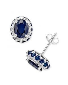 Blue Sapphire (3-7/8 ct. t.w.) and White Sapphire (1/5 ct. t.w.) Oval Stud Earrings in 10k White Gold, Created for Macy's