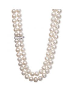 White Cultured Freshwater Pearl (8-1/2mm) and Cubic Zirconia Double Strand Necklace