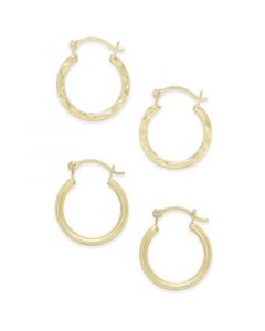 Duo Set of Small Round Hoop Earrings in 10k Gold