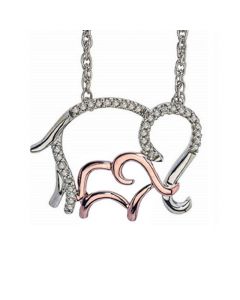 Diamond Family Elephant Pendant Necklace (1/10 ct. t.w.) in Sterling Silver and 10k Rose Gold