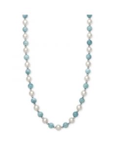 Milky Aquamarine (7mm) and Cultured Freshwater Pearl (7-1/2mm) Strand Collar Necklace