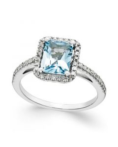 Aquamarine (1-1/5 ct. t.w.) and Diamond (1/4 ct. t.w.) Ring in 14k White Gold