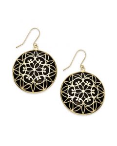 Onyx Decorative Medallion Drop Earrings (23mm) in 14k Gold