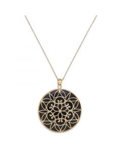 Onyx Decorative Medallion Pendant Necklace (35mm) in 14k Gold