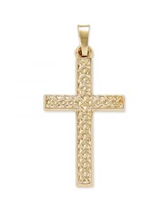 Patterned Square Cross Pendant in 14k Yellow Gold