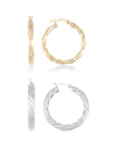 2-Pc. Set Rope and Satin Finish Round Hoop Earrings in 14k Gold-Plated Sterling Silver and Sterling Silver