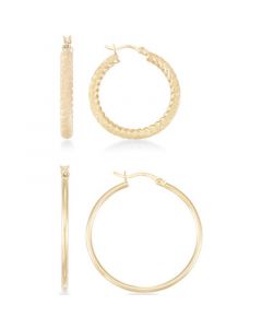 2-Pc. Set Textured and Polished Hoop Earrings in 14k Gold Over Sterling Silver and Sterling Silver