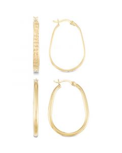 2-Pc. Brushed and Polished Oval Hoop Earrings Set in 14k Gold Over Sterling Silver and Sterling Silver