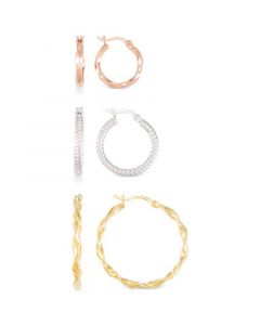 3-Pc. Set Textured Round Hoop Earrings in 14k Gold Over Sterling Silver and Sterling Silver