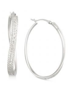 Textured Wavy Oval Hoop Earrings in 14k White Gold Over Sterling Silver