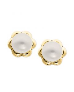 Children's Cultured Freshwater Pearl (4mm) Flower Stud Earrings in 14k Gold