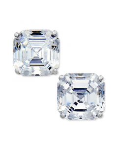 Cubic Zirconia Asscher Stud Earrings in 14k White Gold, Created for Macy's