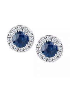 Sapphire (1-1/5 ct. t.w.) and Diamond (1/3 ct. t.w.) Halo Stud Earrings in 14k White Gold (Also Available in Ruby and Emerald)