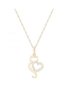 Cubic Zirconia Cat Love Pendant Necklace in 10k Gold