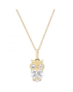 Cubic Zirconia Owl Pendant Necklace in 10k Gold