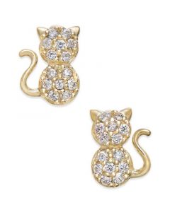 Cubic Zirconia Kitty Cat Stud Earrings in 10k Gold