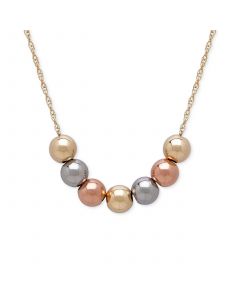 Tri-Tone Beaded Necklace in 10k Yellow, White and Rose Gold