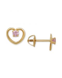 Children's Cubic Zirconia Open Heart Screwback Stud Earrings