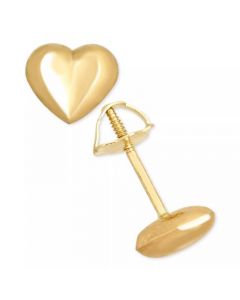 Children's High Polished Puff Heart Stud Earrings in 14k Gold