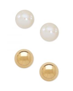 Children's 2-Pc Set Cultured Freshwater Pearl (3-3/4mm) and Gold Ball Earring Set in 14k Gold