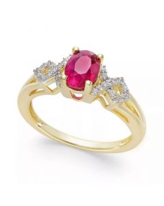 Sapphire and Diamond (1/8 ct. t.w.) Ring in 14k Gold (Also Available in Emerald & Ruby)