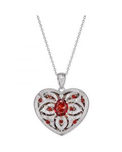 Amethyst (2 ct. t.w.) & Diamond (1/10 ct. t.w.) Heart Locket Pendant Necklace in Sterling Silver (Also available in Garnet)