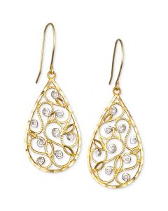 Two-Tone Filigree Teardrop Drop Earrings in 10k Gold