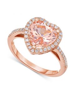 Morganite (2 ct. t.w.) & Diamond (1/4 ct. t.w.) Heart Halo Ring in 14k Rose Gold